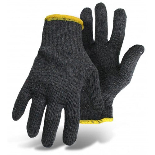 Boss® Cotton/Poly Glove, Gray, Size L. Heavy Duty. Dark brown hem. Item # 1JC1302. Sold by the dozen.