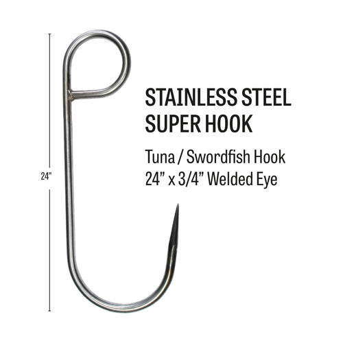 LP Stainless Steel Super Hook, 24" x 3/4". Welded eye. Sold individually. 