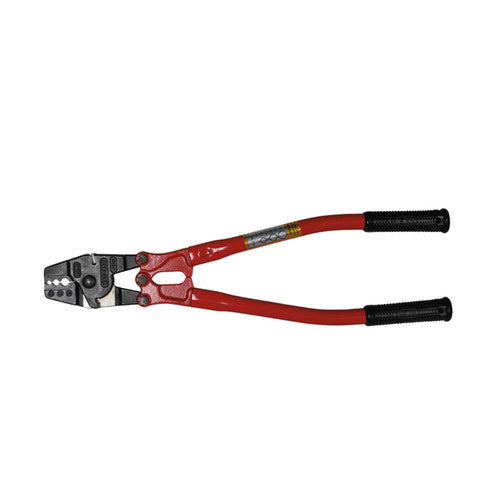 Jinkai Hand Crimper, Red. Side cutter. Three crimping positions for 1,200 lb-test and smaller. Sold individually.
